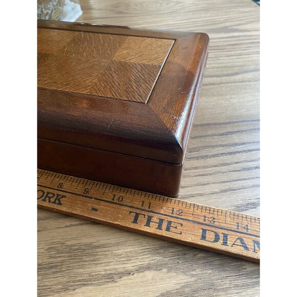 Vintage Midcentury Valet Butler Box Wood Jewelry Box With Mirror And Felt Lining - Picture 4 of 7